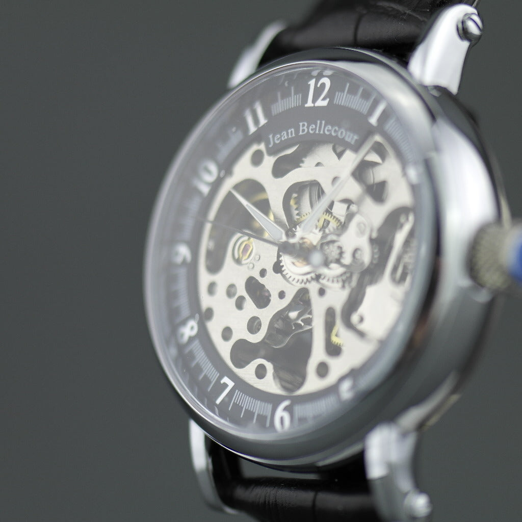 Jean Bellecour Automatic Skeleton Edition Armbanduhr mit schwarzem Lederarmband