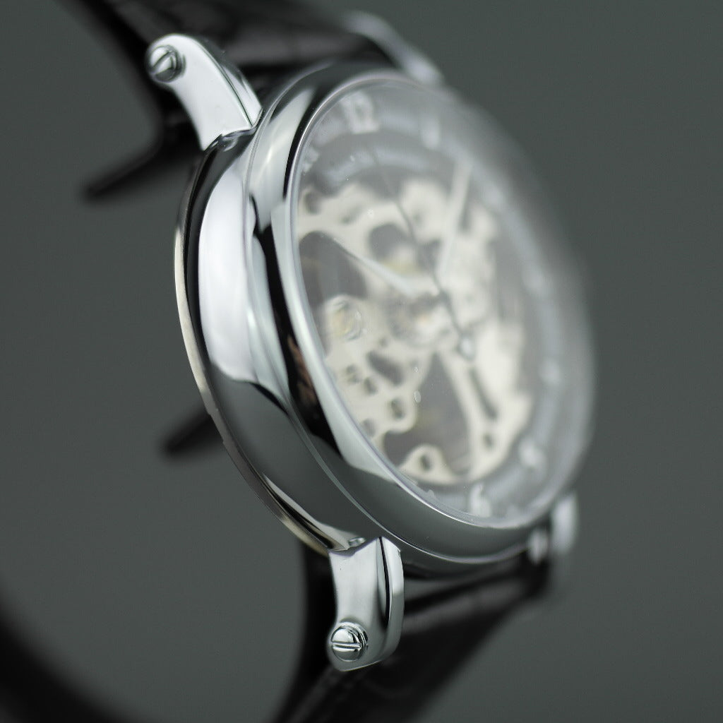 Jean Bellecour Automatic Skeleton Edition Armbanduhr mit schwarzem Lederarmband