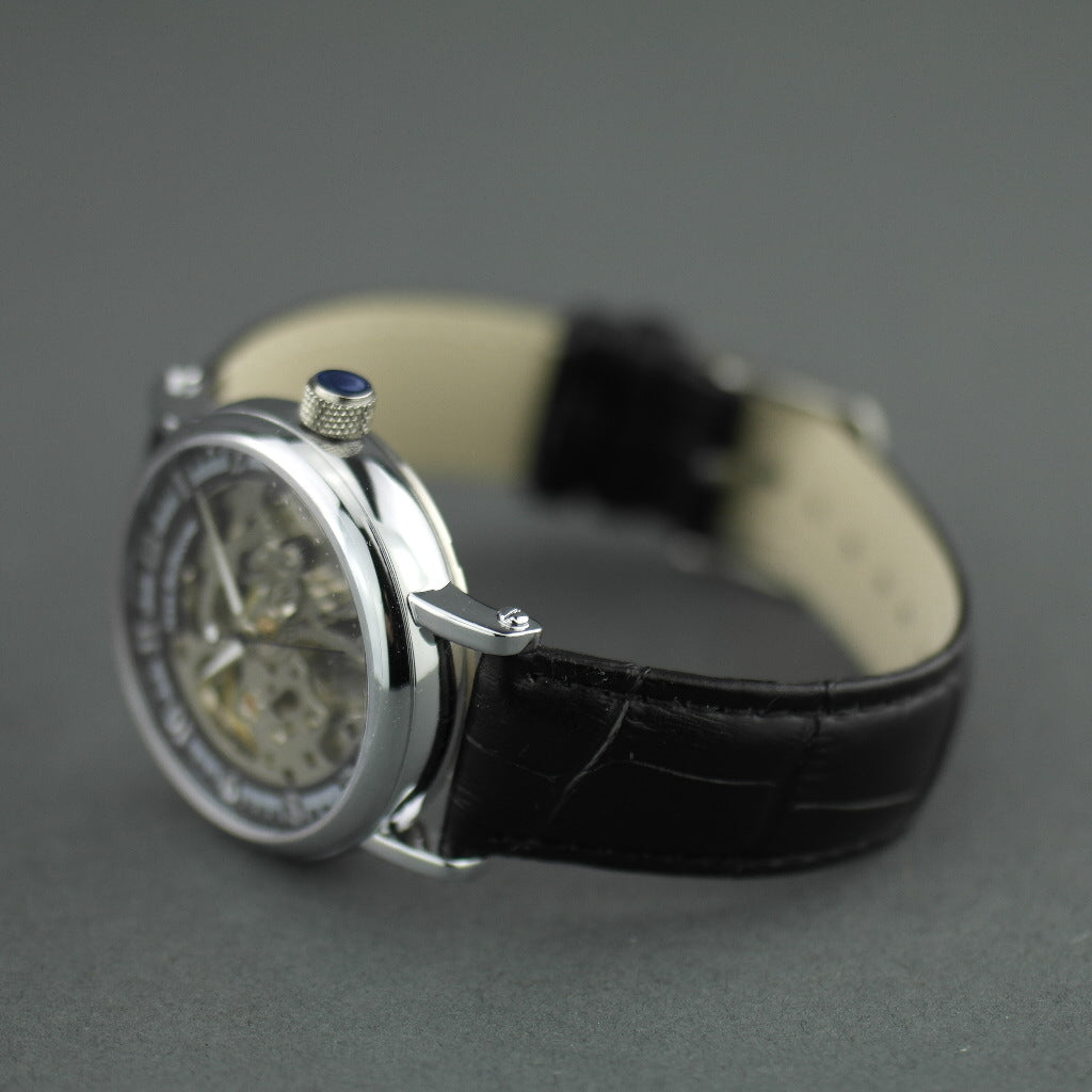 Jean Bellecour Automatic Skeleton Edition Armbanduhr mit schwarzem Lederarmband