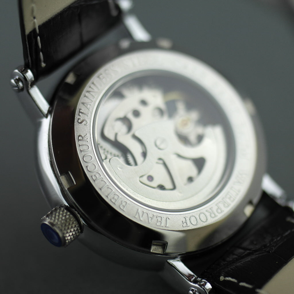 Jean Bellecour Automatic Skeleton Edition Armbanduhr mit schwarzem Lederarmband