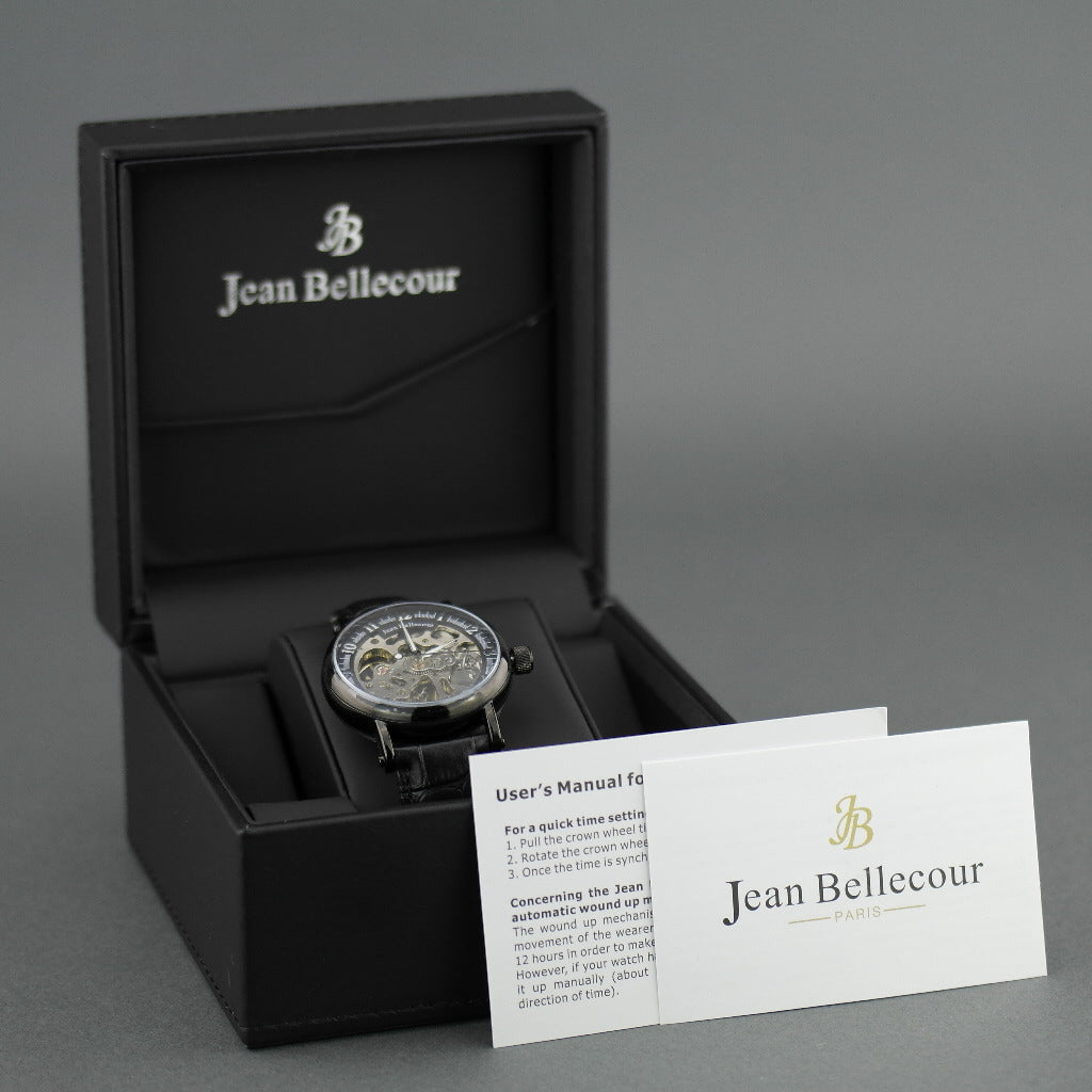 Jean Bellecour Automatic Black Skeleton Edition Armbanduhr mit Lederarmband