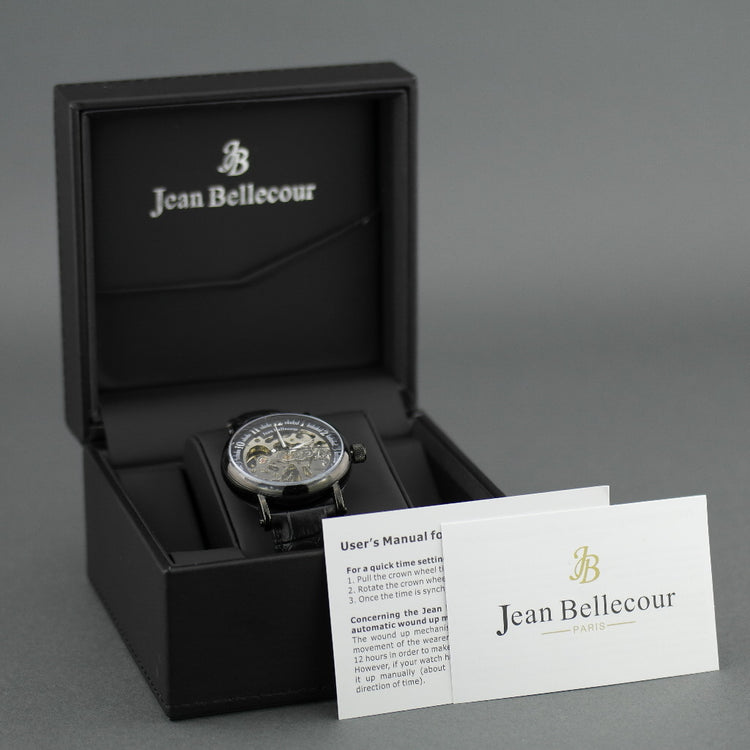 Jean Bellecour Automatic Black Skeleton Edition wrist watch leather strap