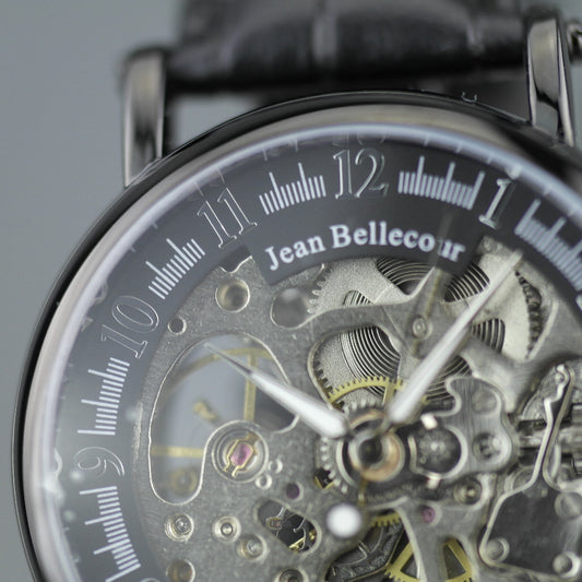 Jean Bellecour Automatic Black Skeleton Edition Armbanduhr mit Lederarmband
