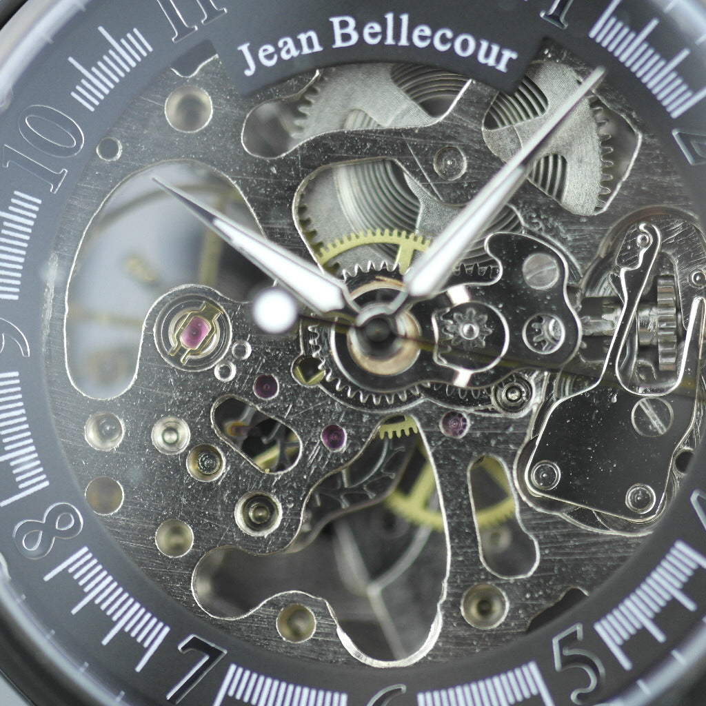 Jean Bellecour Automatic Black Skeleton Edition wrist watch leather strap