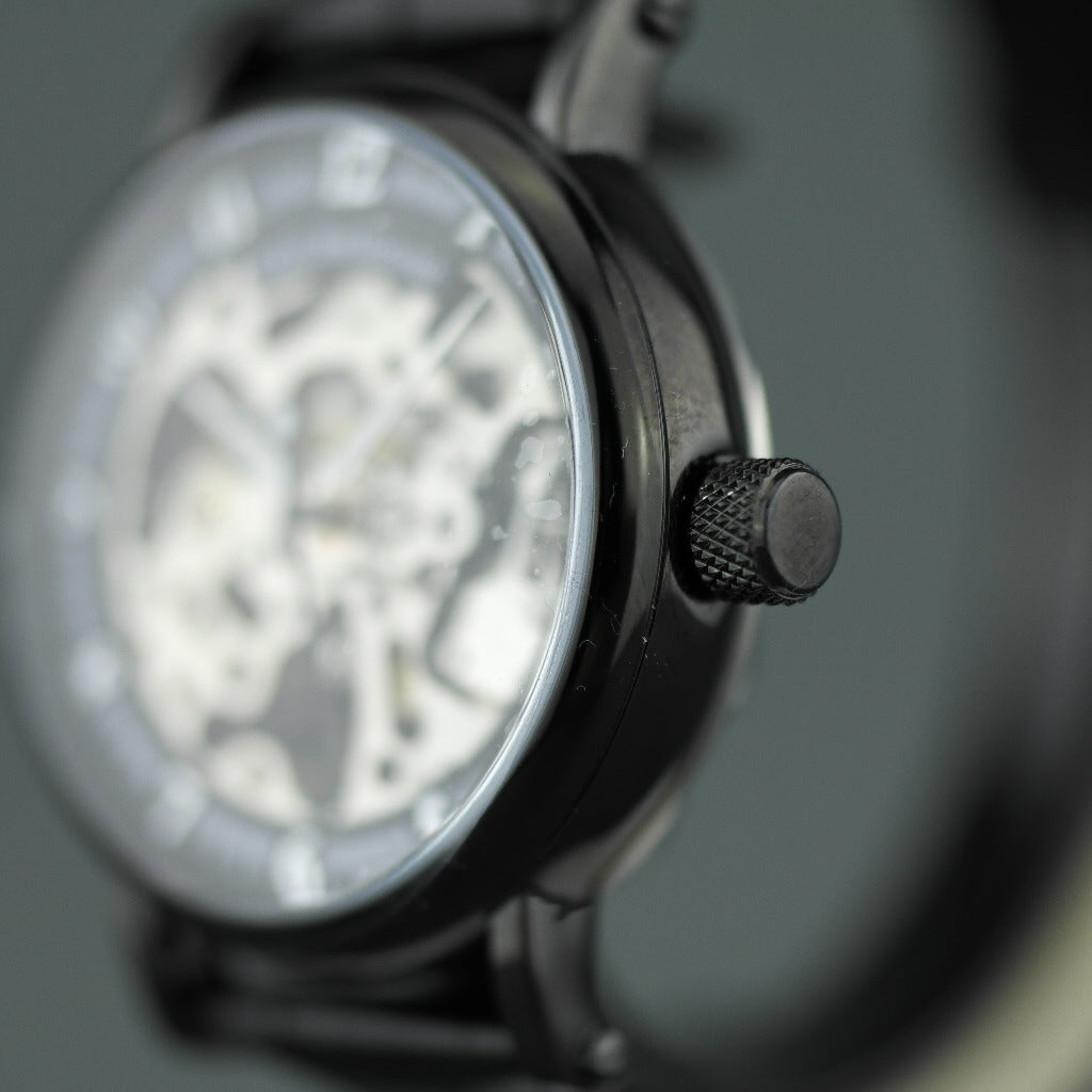 Jean Bellecour Automatic Black Skeleton Edition wrist watch leather strap