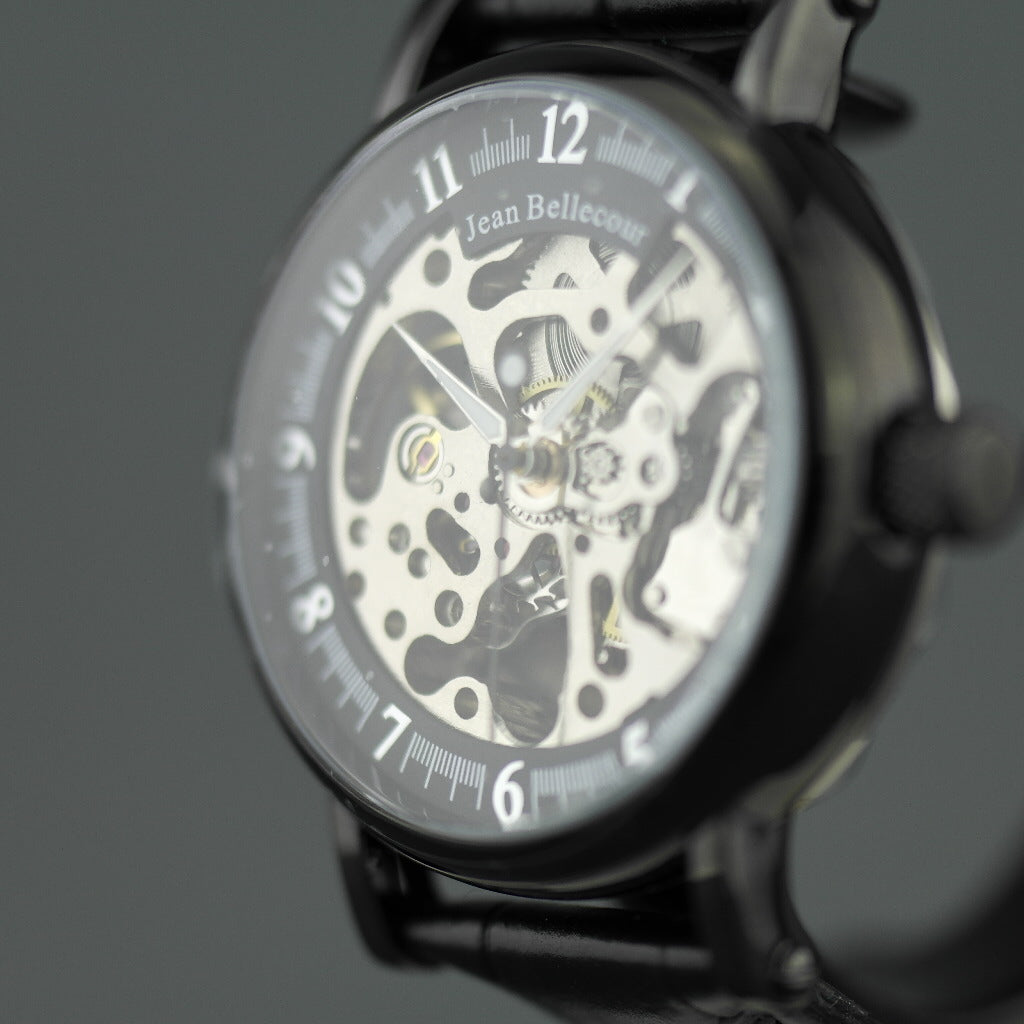 Jean Bellecour Automatic Black Skeleton Edition Armbanduhr mit Lederarmband