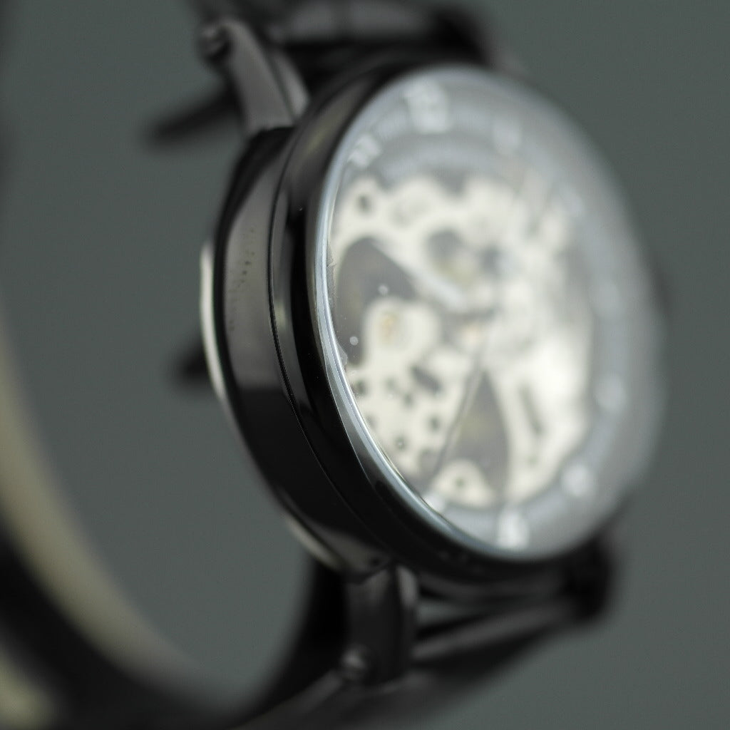 Jean Bellecour Automatic Black Skeleton Edition wrist watch leather strap