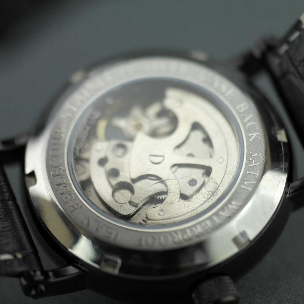 Jean Bellecour Automatic Black Skeleton Edition wrist watch leather strap