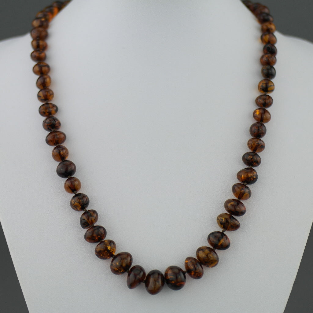 Natural shape Genuine Baltic Amber beads necklace dark cognac colour