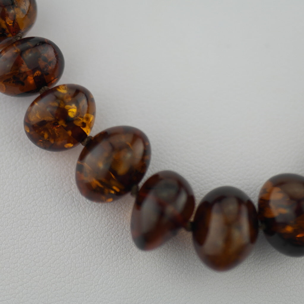 Natural shape Genuine Baltic Amber beads necklace dark cognac colour