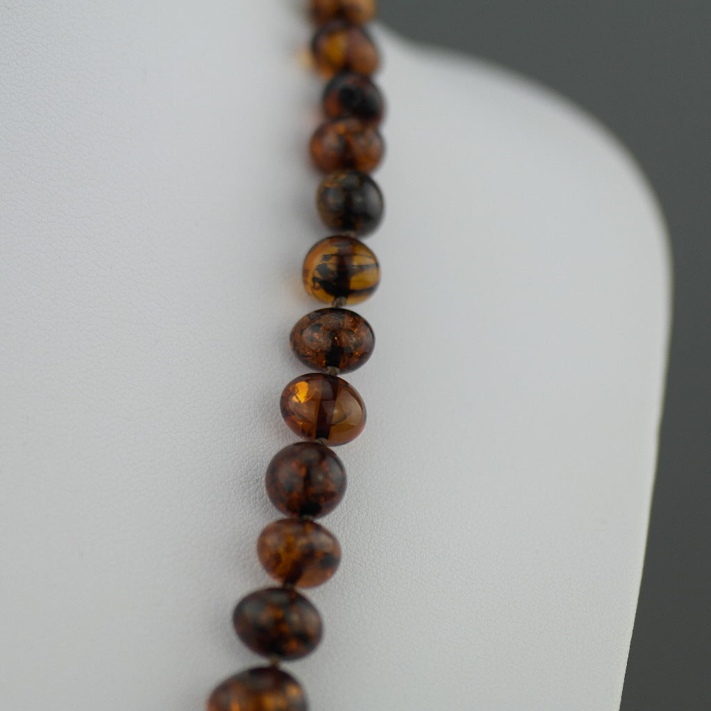 Natural shape Genuine Baltic Amber beads necklace dark cognac colour