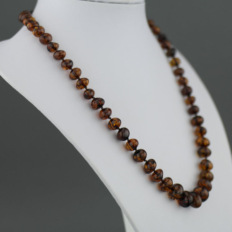 Natural shape Genuine Baltic Amber beads necklace dark cognac colour