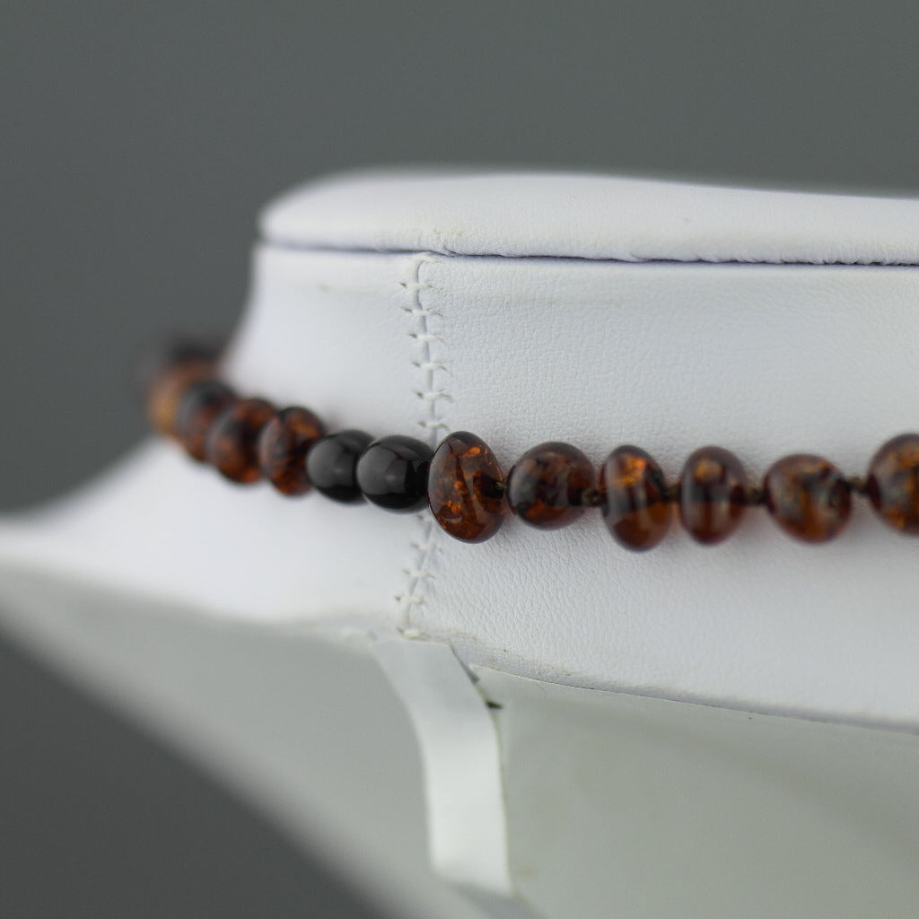 Natural shape Genuine Baltic Amber beads necklace dark cognac colour