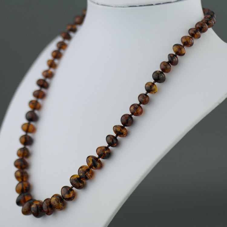 Natural shape Genuine Baltic Amber beads necklace dark cognac colour