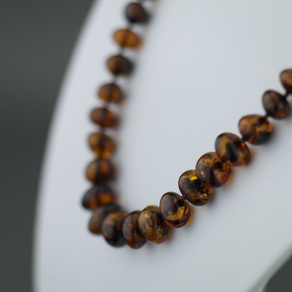 Natural shape Genuine Baltic Amber beads necklace dark cognac colour