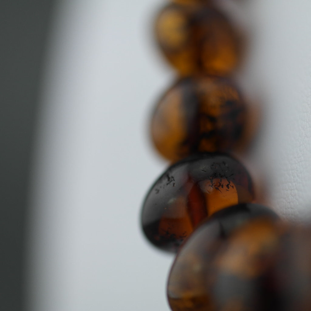 Natural shape Genuine Baltic Amber beads necklace dark cognac colour