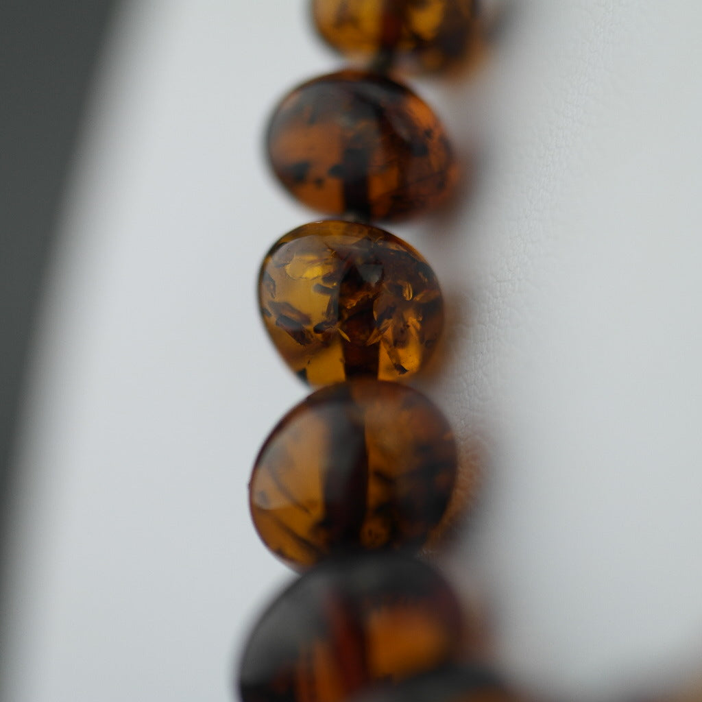 Natural shape Genuine Baltic Amber beads necklace dark cognac colour