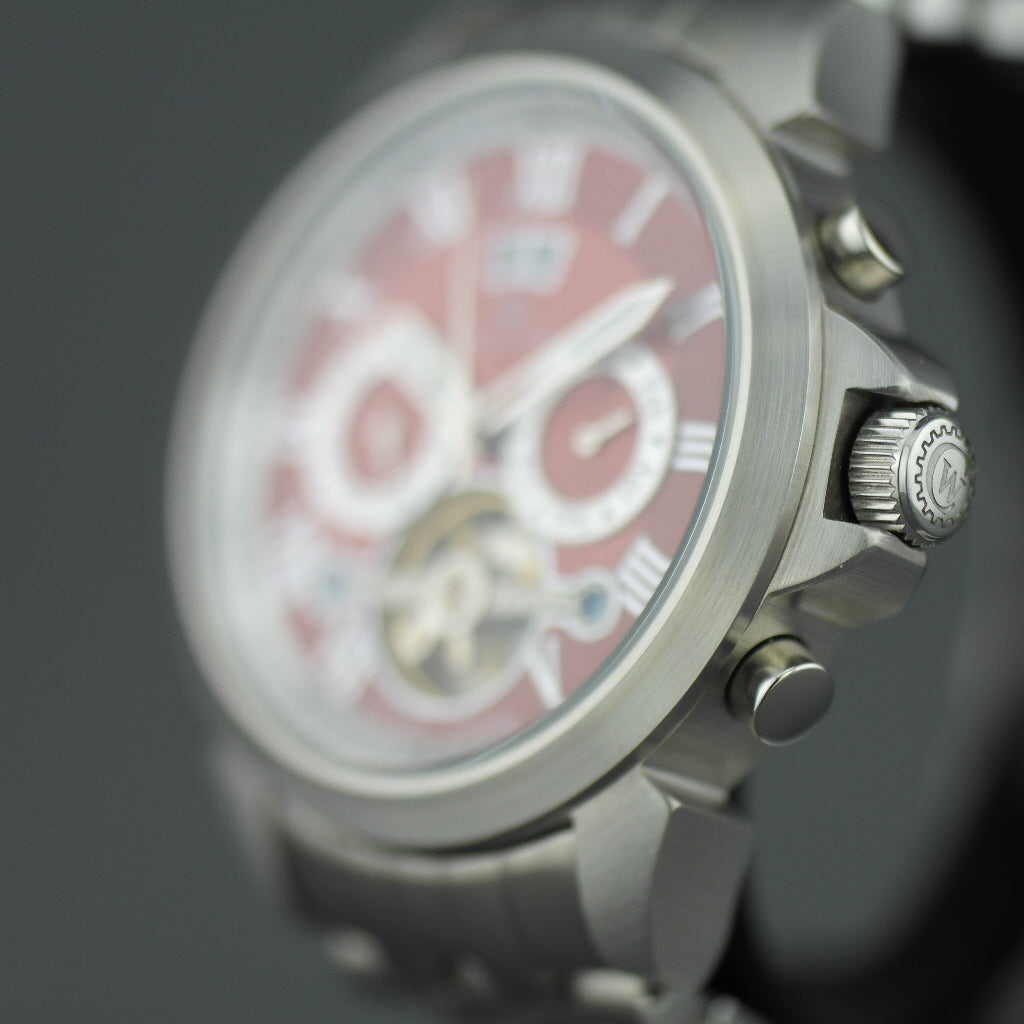 Constantin Weisz 35 Jewels Automatik-Armbanduhr mit offenem Herzen. Rotes Zifferblatt und Armband