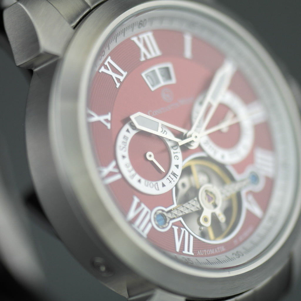 Constantin Weisz 35 jewels Automatic Open heart wrist watch Red dial stainless steel bracelet