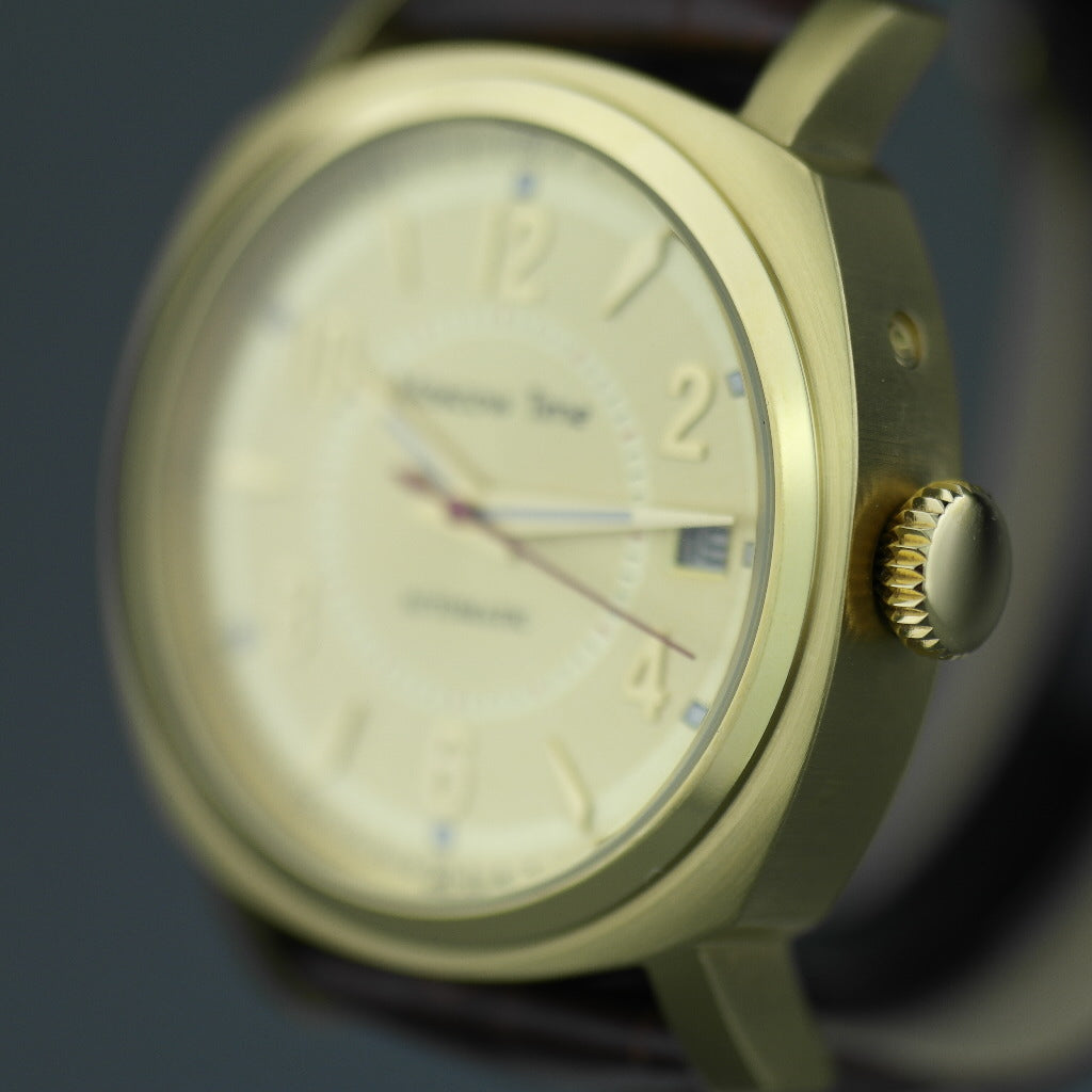 Moscow Time gold plated automatic wrist watch with brown leather strap