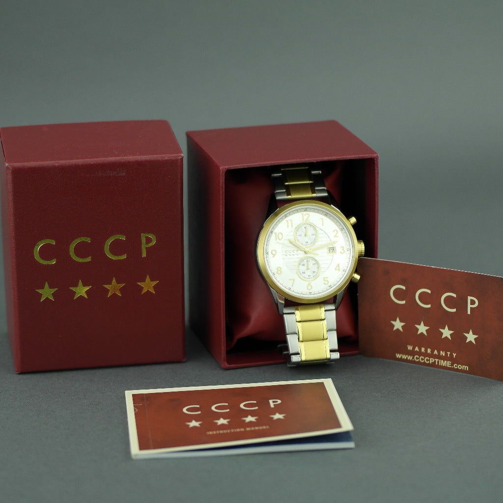 CCCP Chronograph-Armbanduhr mit Datum und Edelstahlarmband