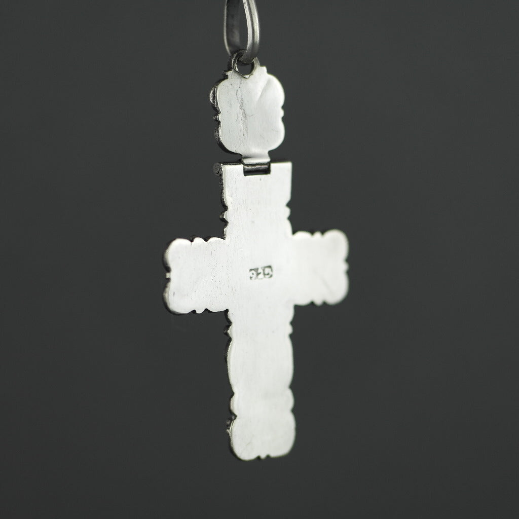 Antique sterling silver cross pendant with Amethyst cabochon