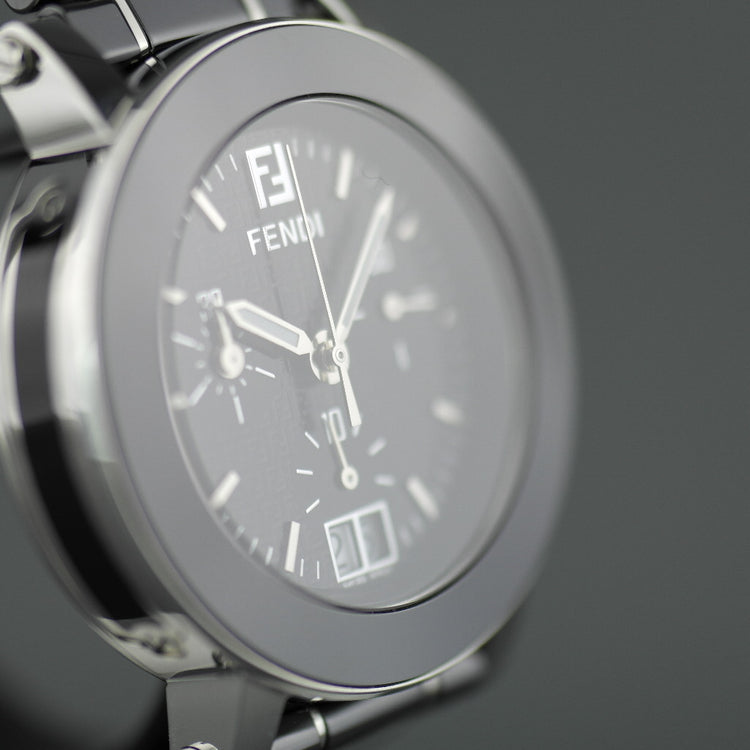 Fendi Orologi Ovali Black Ceramic date Chronograph Swiss wrist watch