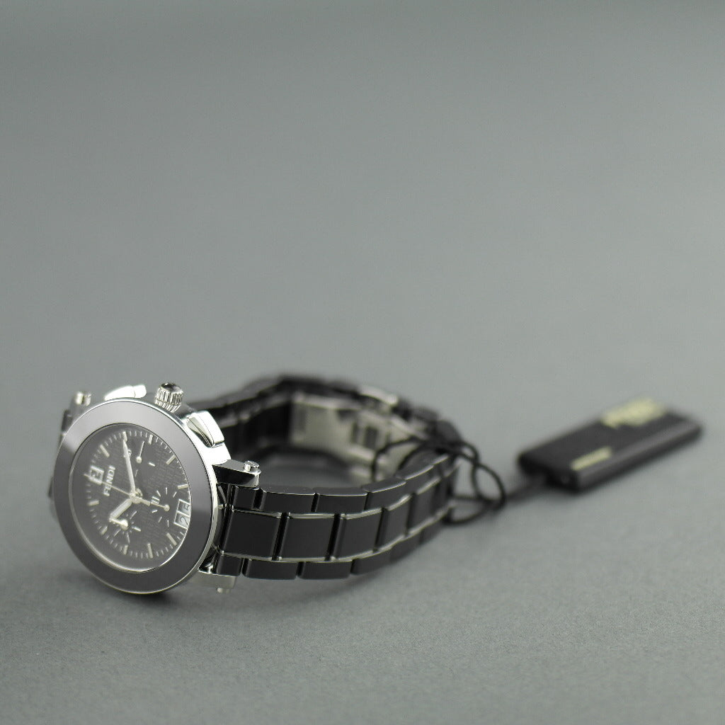 Fendi Orologi Ovali Black Ceramic date Chronograph Swiss wrist watch