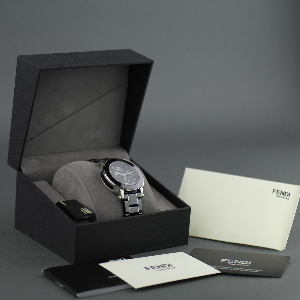 Fendi Orologi Ovali Black Ceramic date Chronograph Swiss wrist watch