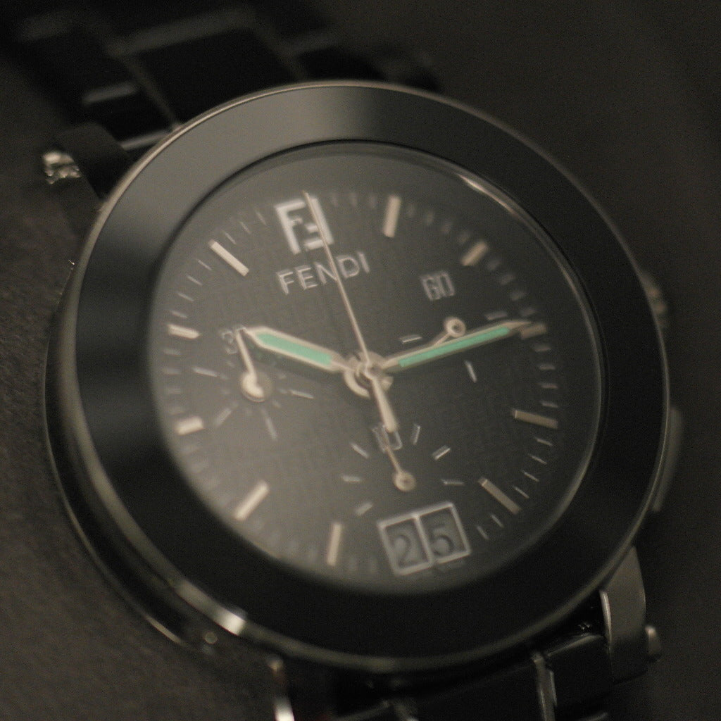 Fendi Orologi Ovali Black Ceramic date Chronograph Swiss wrist watch