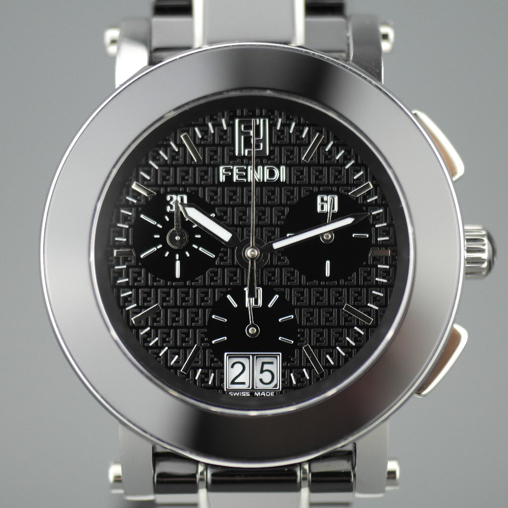 Fendi Orologi Ovali Black Ceramic date Chronograph Swiss wrist watch