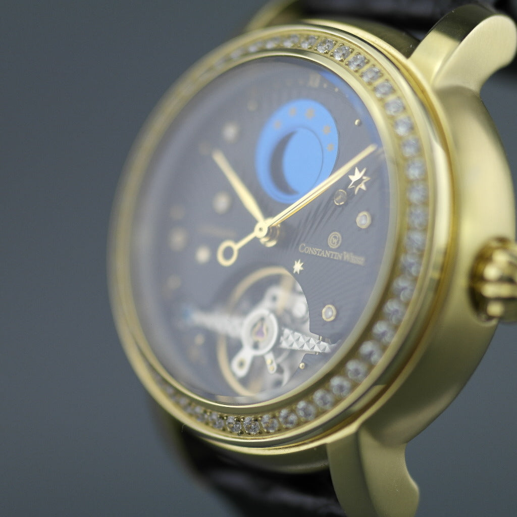 Constantin Weisz Diamonds Automatik-Armbanduhr mit 36 ​​Steinen und Schlangenlederarmband