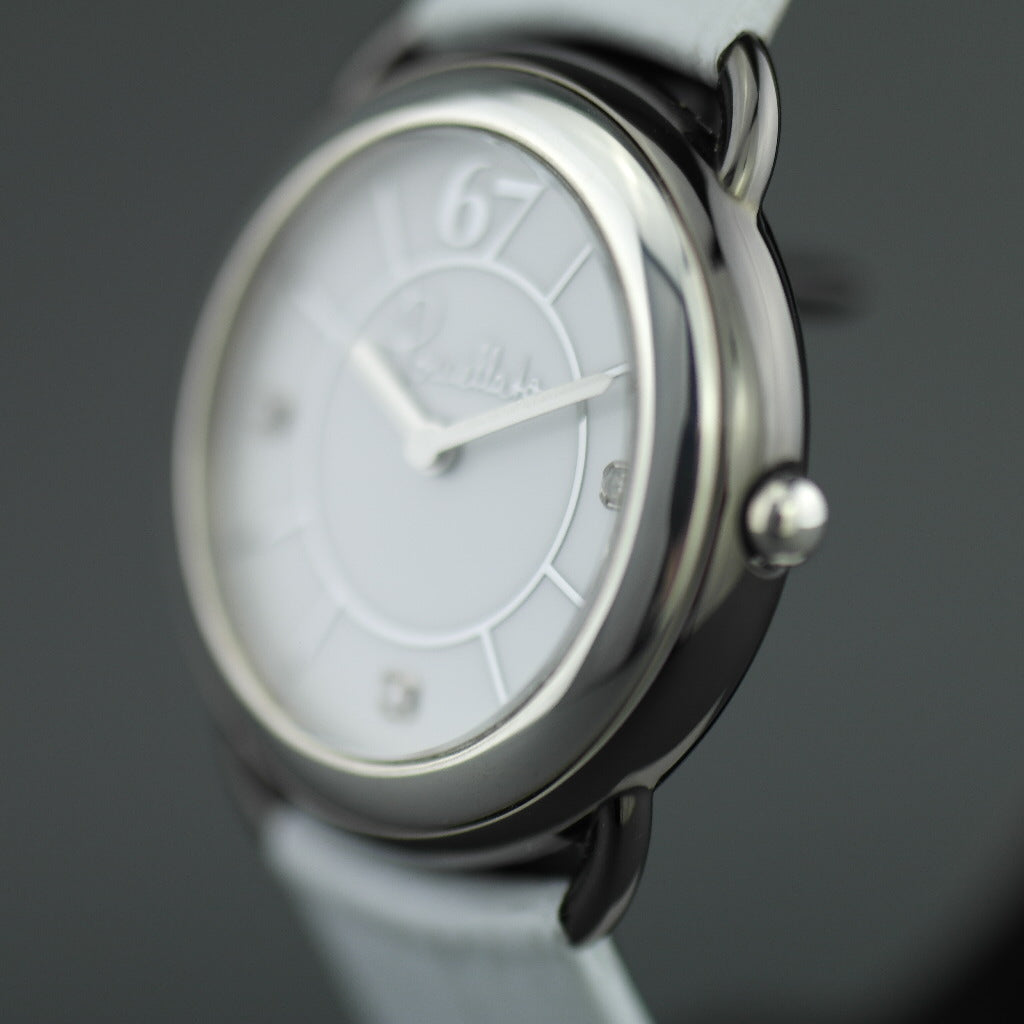 Pomellato 67 Limited Edition Damenarmbanduhr mit Diamanten, weißes Lederarmband 