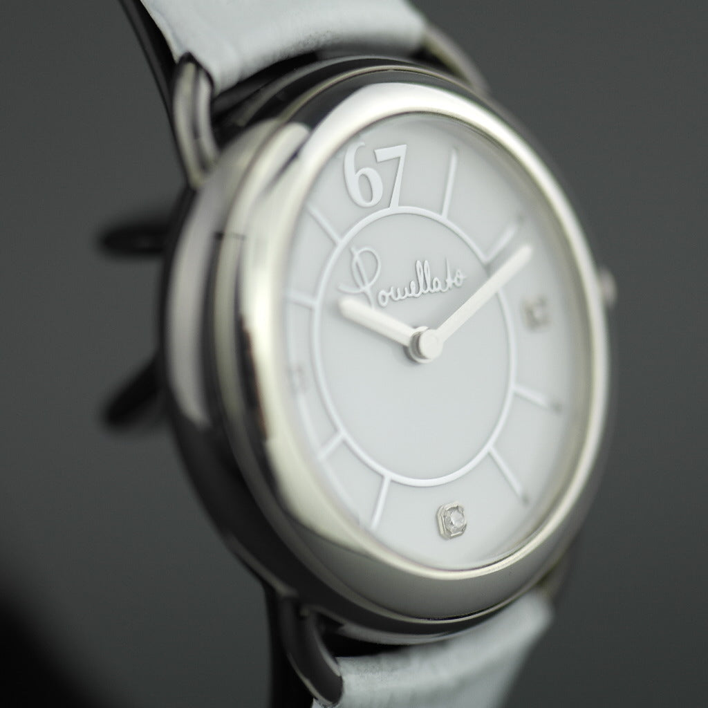 Pomellato 67 Limited Edition Damenarmbanduhr mit Diamanten, weißes Lederarmband 