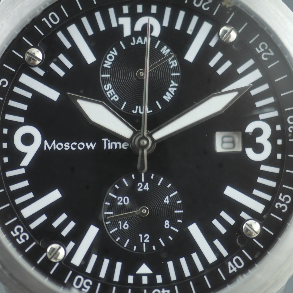 Moscow Time Chronograph Quartz black dial wrist watch with bracelet