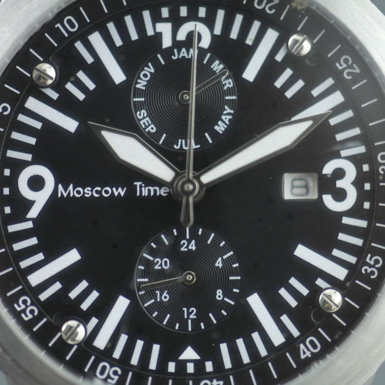 Reloj de pulsera con esfera negra de cuarzo y cronógrafo de Moscú con pulsera