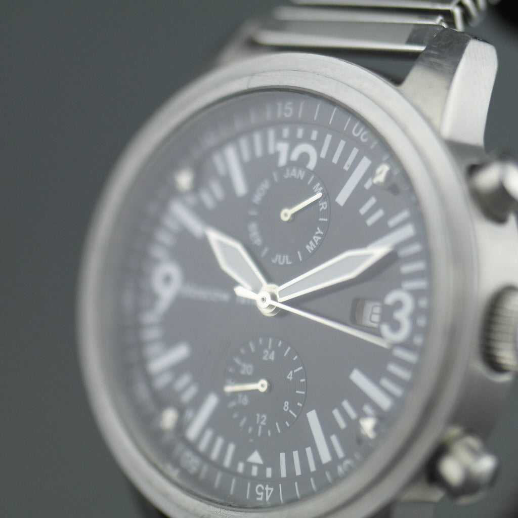 Moscow Time Chronograph Quartz black dial wrist watch with bracelet