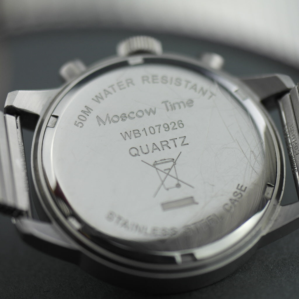 Moscow Time Chronograph Quartz black dial wrist watch with bracelet