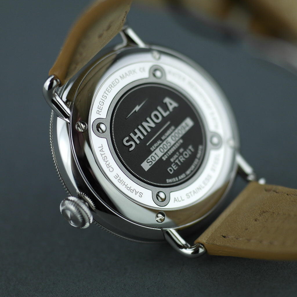 Shinola 43mm Men's wrist watch The Canfield Bold with natural leather strap