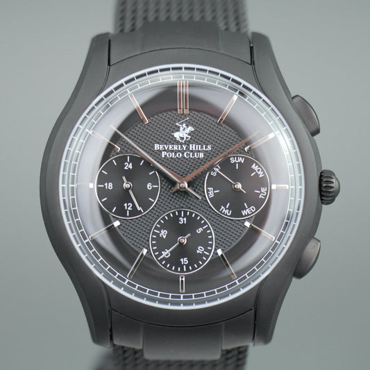 Beverly Hills Polo Club Reloj de pulsera cronógrafo negro de estilo icónico con pulsera