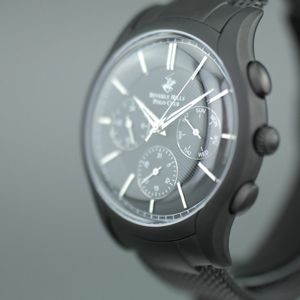 Beverly Hills Polo Club Reloj de pulsera cronógrafo negro de estilo icónico con pulsera