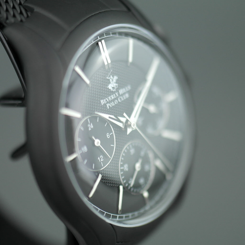 Beverly Hills Polo Club Reloj de pulsera cronógrafo negro de estilo icónico con pulsera