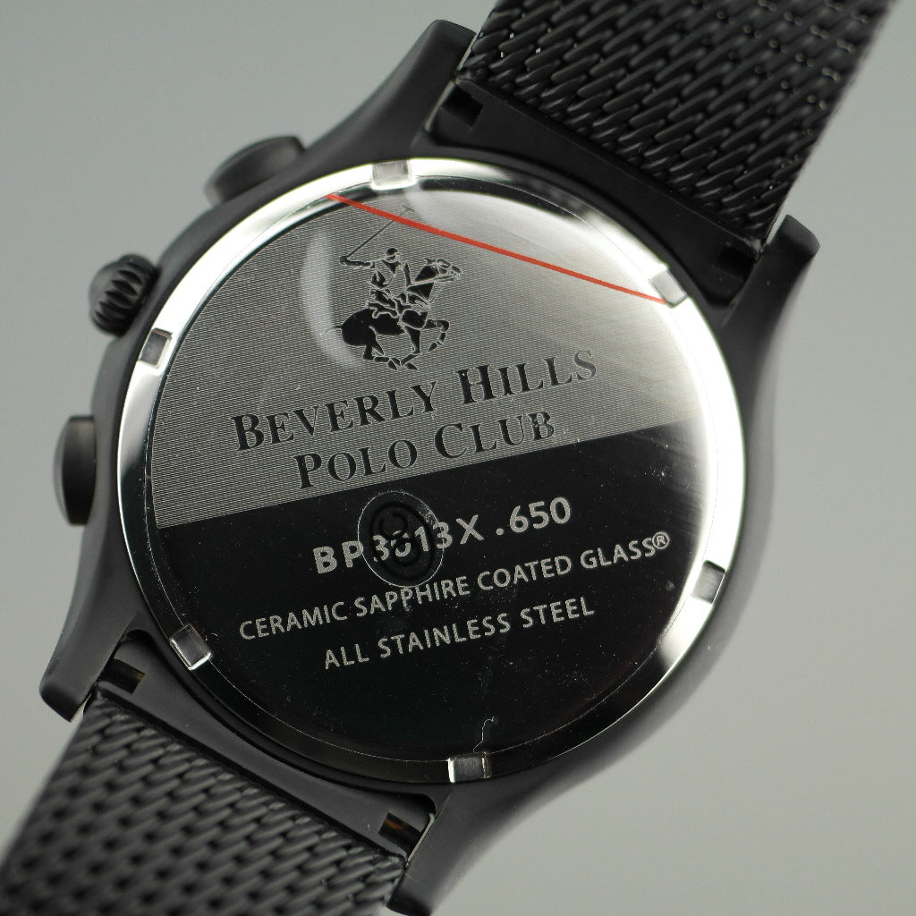 Beverly Hills Polo Club Reloj de pulsera cronógrafo negro de estilo icónico con pulsera
