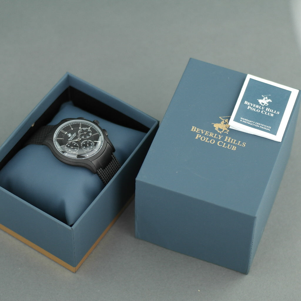Beverly Hills Polo Club Iconic style black Chronograph wrist watch with bracelet