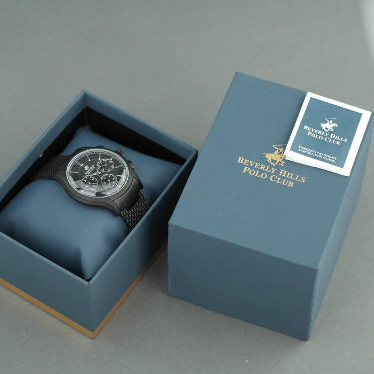 Beverly Hills Polo Club – Schwarze Chronographen-Armbanduhr im ikonischen Stil mit Armband