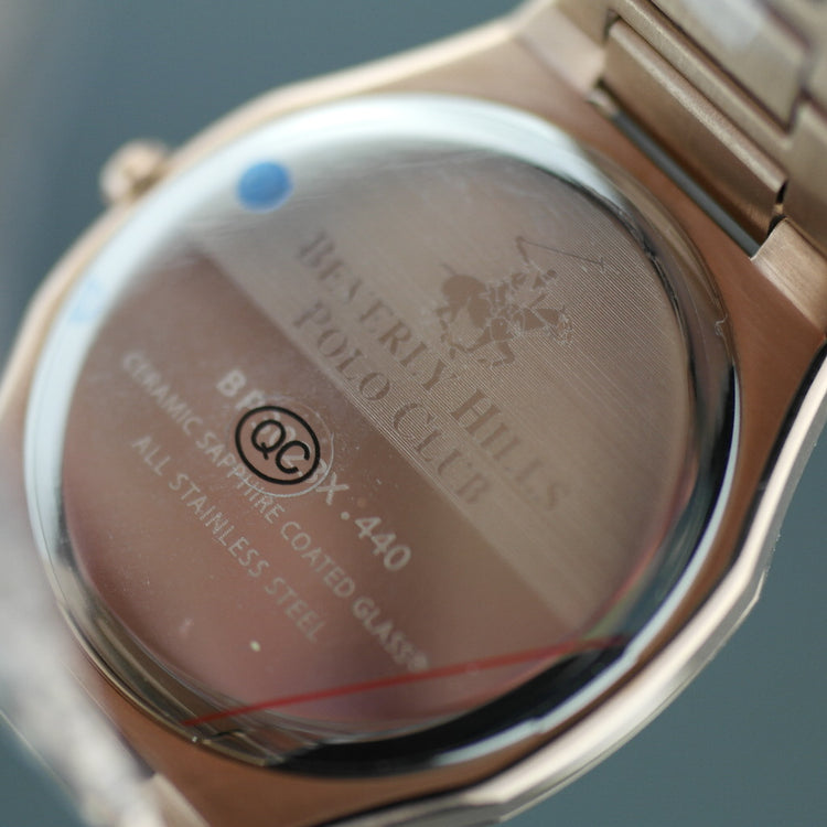 Beverly Hills Polo Club Reloj de pulsera chapado en oro de estilo icónico con esfera de bronce