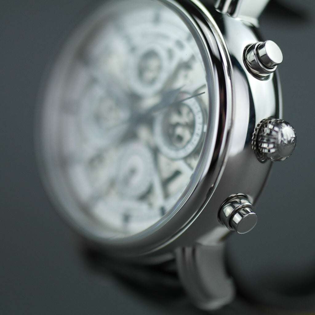 Jost Burgi Lugano Automatic 37mm watch white dial black leather strap