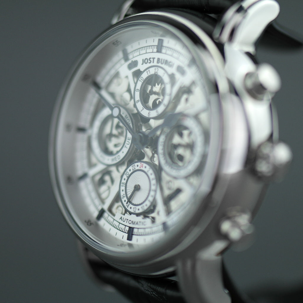 Reloj Jost Burgi Lugano Automático 37mm esfera blanca correa de piel negra
