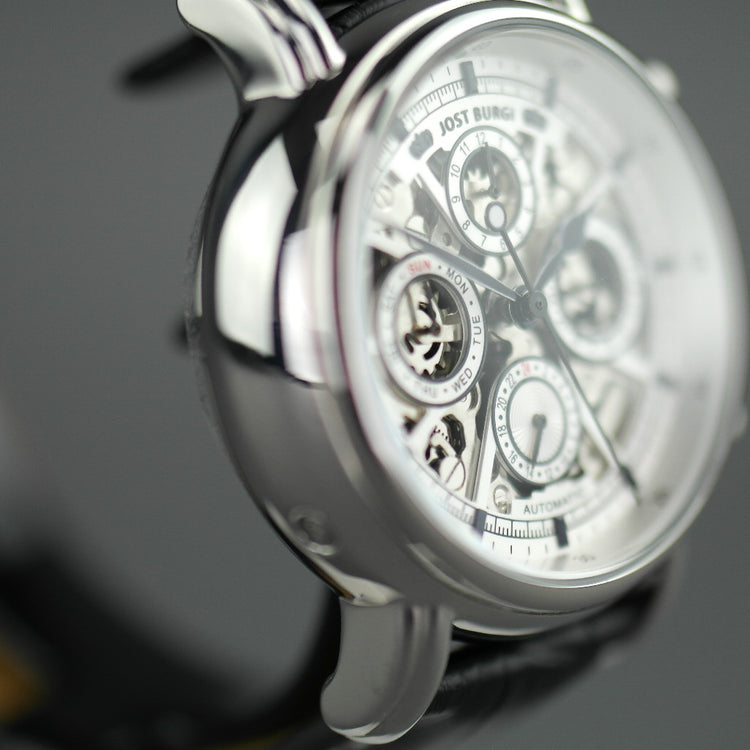 Reloj Jost Burgi Lugano Automático 37mm esfera blanca correa de piel negra