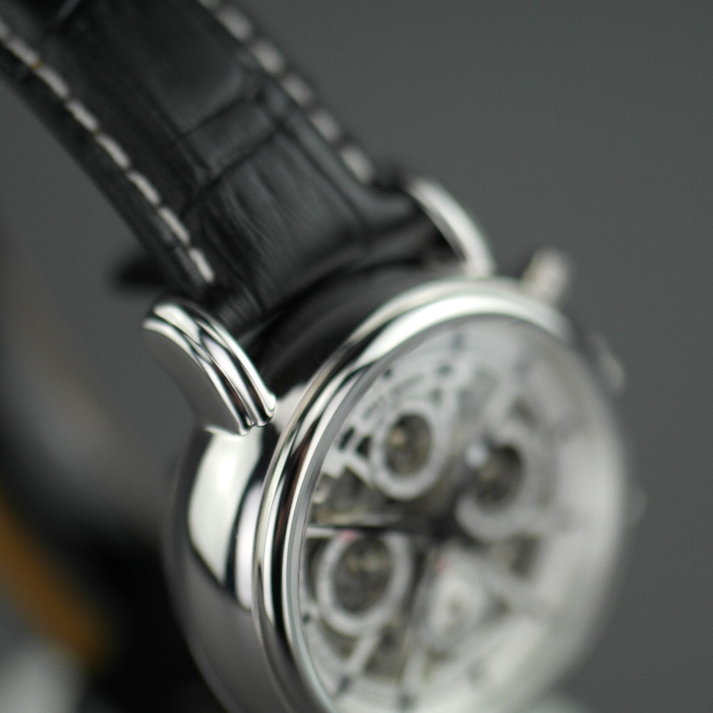 Jost Burgi Lugano Automatic 37mm watch white dial black leather strap